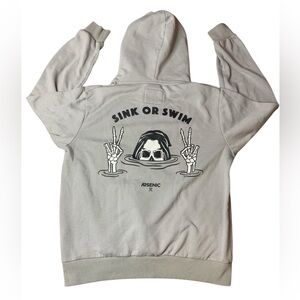 Arsenic "Sink or Swim" Skeleton Peace Sign Graphic Hoodie - Grey Large